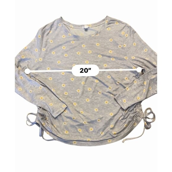 long sleeve ruched daisy print top plus 1X gray - Picture 1 of 8